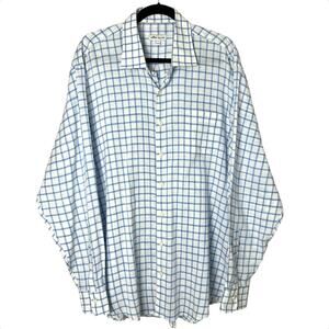 Peter Millar Button-Down Long Sleeve Linen Sport Shirt Blue White Plaid Sz XXL